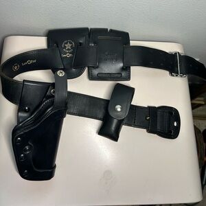 Vintage LAWPRO Black Leather Duty Belt Holster Set-size 34 Made in USA